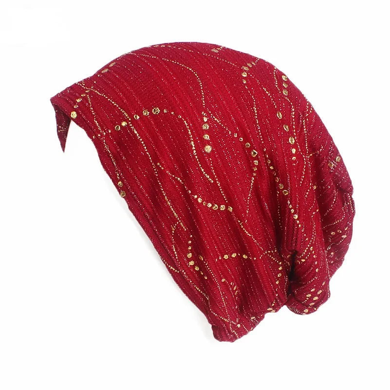 Spring/Summer Light Bright Thin Strip Decoration Double Fabric Breathable  Skullies & Beanies  Spring  Muslim BeaniesHat 4