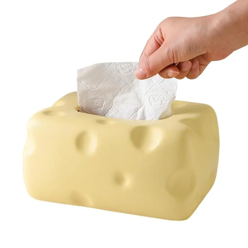 

Cute Tissue Box Ceramic Paper Towel Case Cheese Shape Decorative And Multifunctional Paper Case Dispenser With Non-Slip Pad For