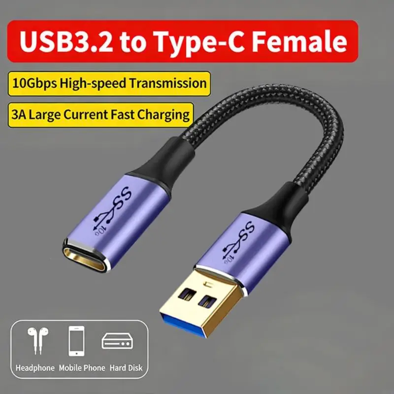 나일론 직조 USB 3 0 남성 USB C 여성 변환기 케이블 충전 장치 H8WD..
