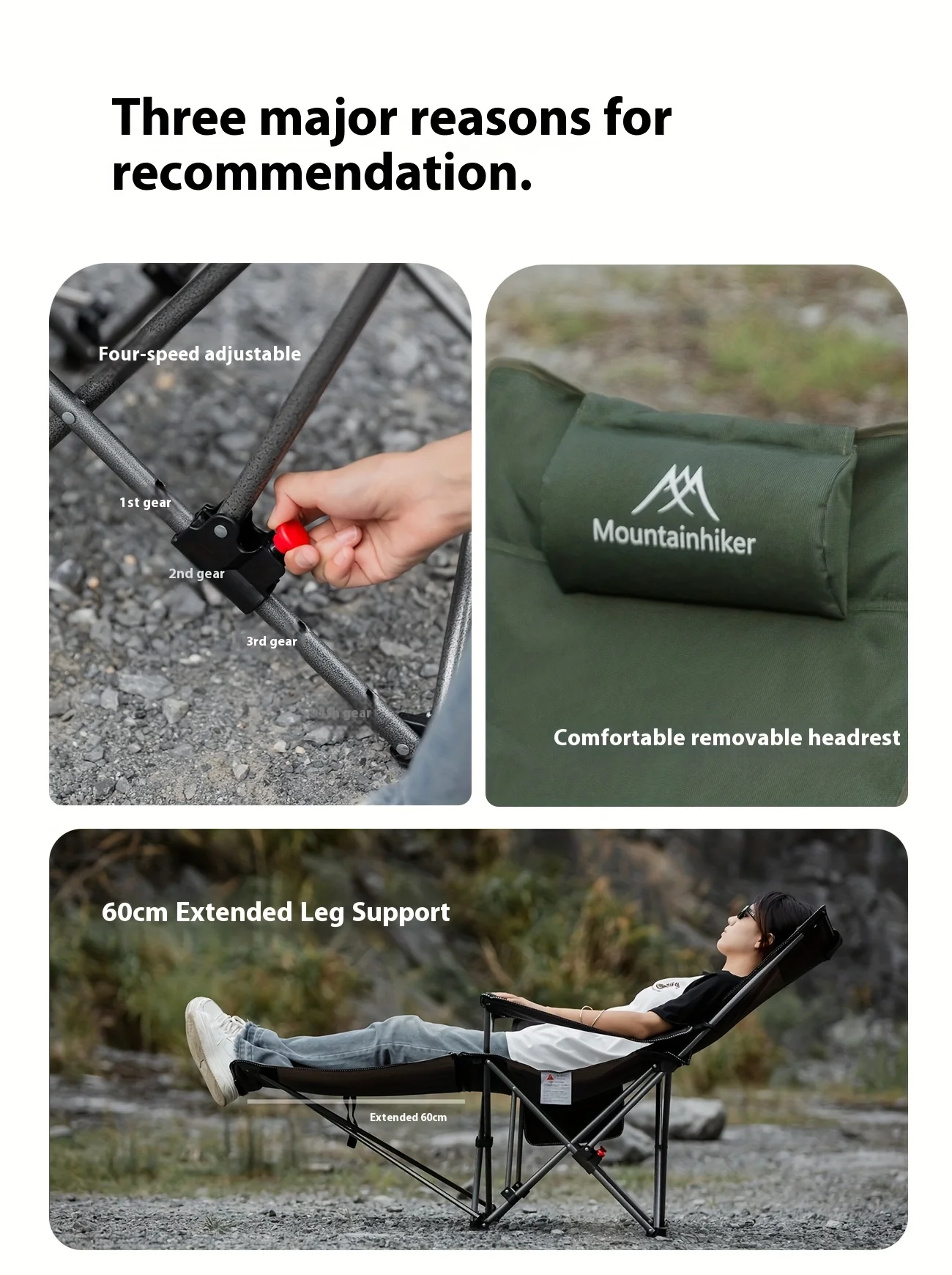 MOUNTAINHIKER 600D Klappstuhl aus Oxford-Stoff – tragbarer Outdoor-Campingstuhl und Strandstuhl, 4 verstellbare Liegen – Detail 2