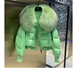 New Winter Real Raccoon Fur Collar White Duck Down Jacket Fashion Warm Big Fur Collar Puffer Coat Women's Goose Down Down Jacket