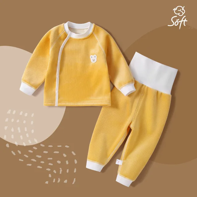Baby Girl Clothes Set Velvet Soft Infant Boy Undewear Tops+High Waist Pant 2Pcs Suit Winter Warm Toddler Sleepwear Children A804 2