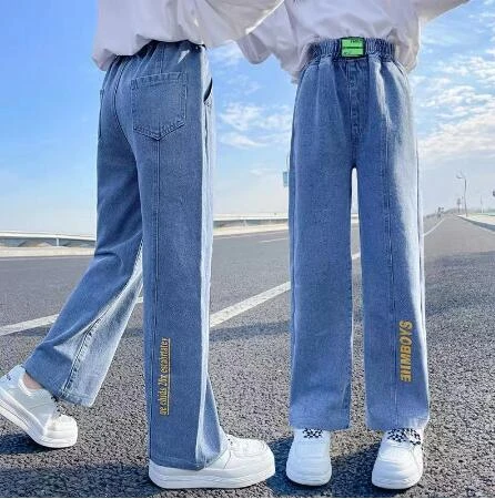 Denim Trousers Korean Fashion High Waist Jeans Loose Straight pants Denim  Long Pants