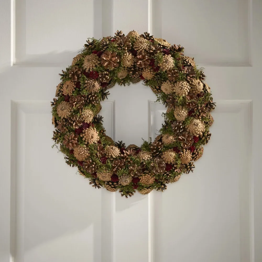 

Artificial 18.5" Unlit Christmas Wreath Pine Cones Natural Freight Free Decoration Decorations Festive Party Supplies Home