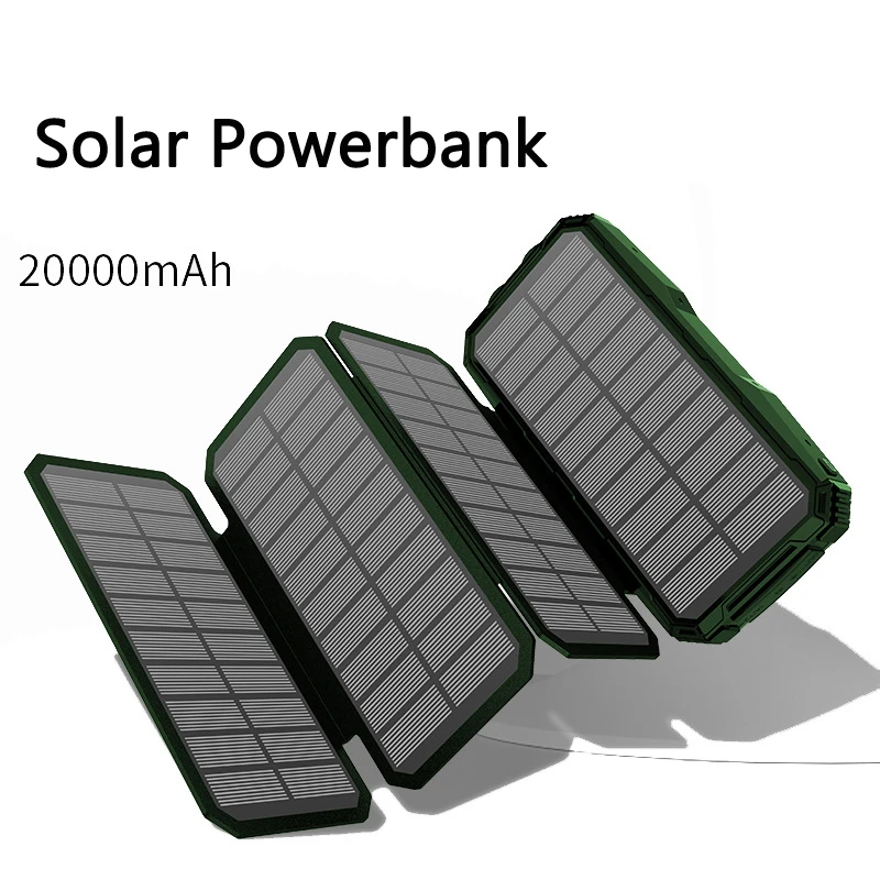 

Solar Power Bank 20000mAh Portable Solar Panel Powerbank for iPhone 14 Huawei Xiaomi Portable Charger Poverbank Spare Battery