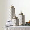 Ceramic Crystal Decorative Jar Checkmate can Geometric Golden Relief Jars Storage Tank Vase Storage container Home Decoration 1