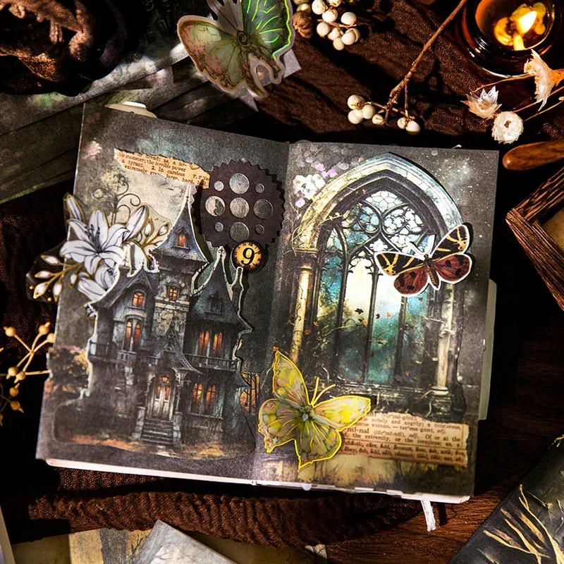 

32Sheets Material Paper Vintage Dracula Fairy Castle Handbook Collage Background Account Decor Notebooks Scrapbook 178*125MM