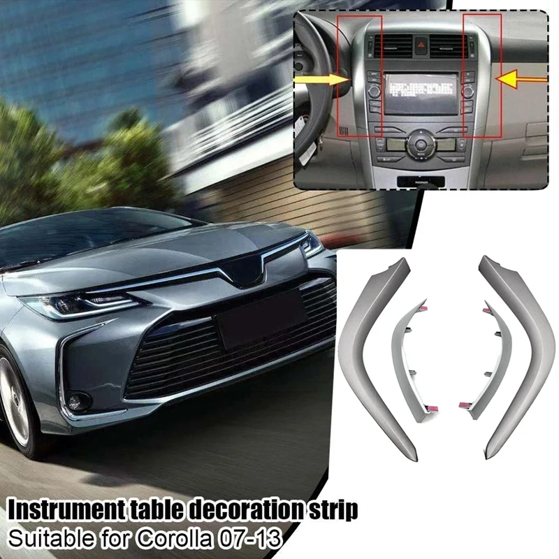 1Set Center Air Vents Chrome Trim Strip Per Toyota Corolla Altis 2007-2013 Dashboard Lower + Upper Trim Cover Grigio Argento