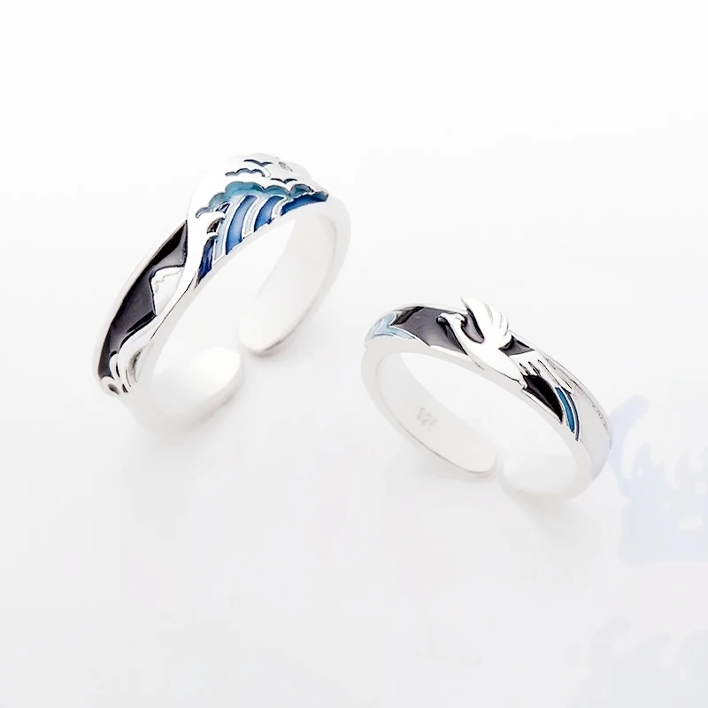 WYEAIIR 925 Sterling Silver Flying Bird Fish Couple Sweet Romantic Love Resizable Opening Ring For Women Luxury Jewelry 3