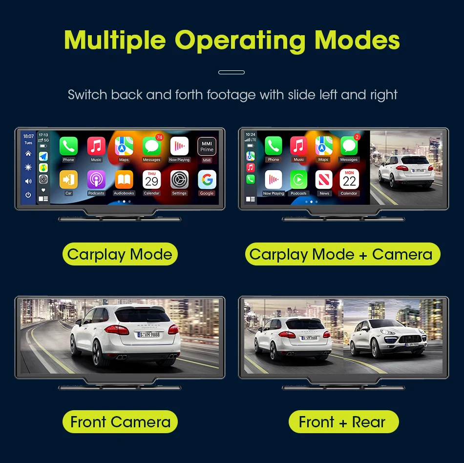Srnubi 10,26-Zoll-Carplay-Bildschirm für Auto-DVR-Multimedia, kabelloses Carplay und Android Auto, Auto-Stereoanlage, Mirror Link, Bluetooth, AUX-Player – Detail 8