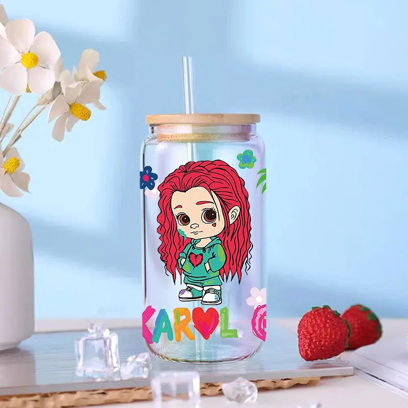 UV DTF Karol g Transfer Happy Juice Printed Sticker for 16oz Libbey Glasses Wraps Bottles Cup D977