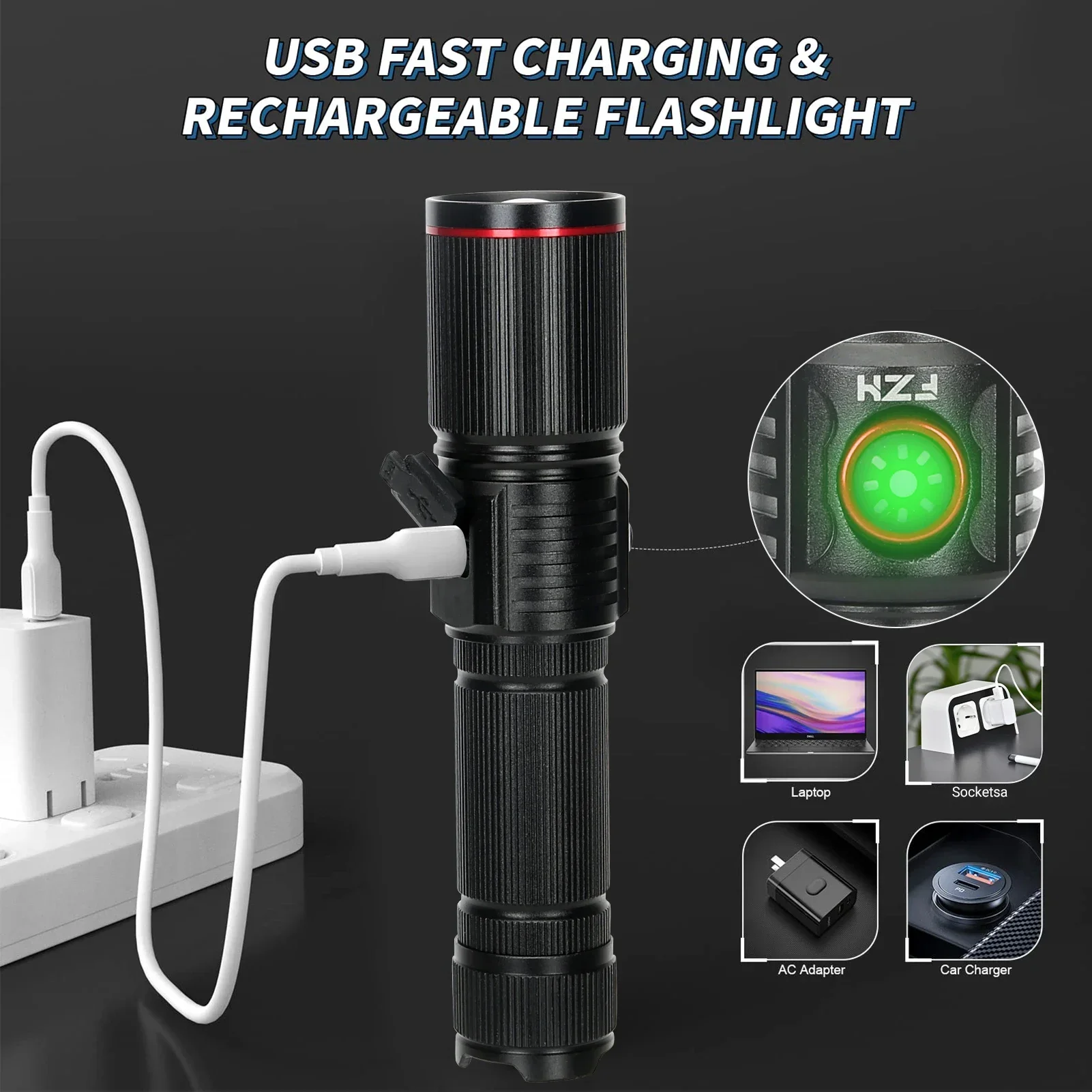 Torcia LED Ricaricabile YANGTAI – 50.000 Lumen, Batteria 9000 MAh, Impermeabile IP65, Con Luminosità Regolabile, Per Esterno