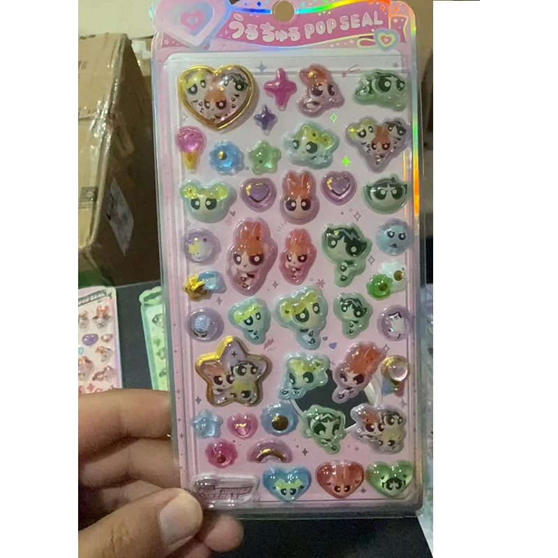 새로운 스타일 4-20pcs 3d 양각 파워퍼프 크리스탈 스티커 카와이 방수 Diy 데칼 전화 케이스 태블릿 수공예 장식