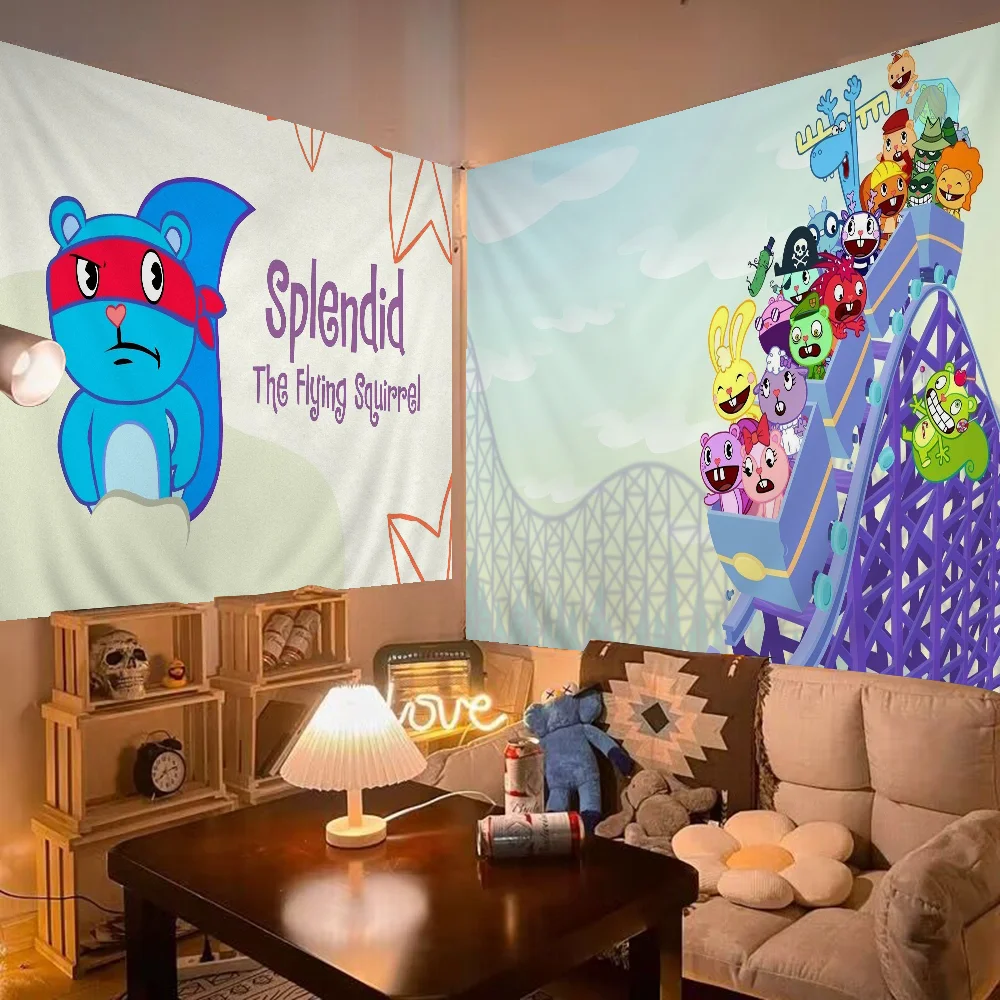 

Cartoon Happy Tree Friends Tapestry Anime Tapestry Hanging Tarot Hippie Wall Rugs Dorm Wall Hanging Sheets