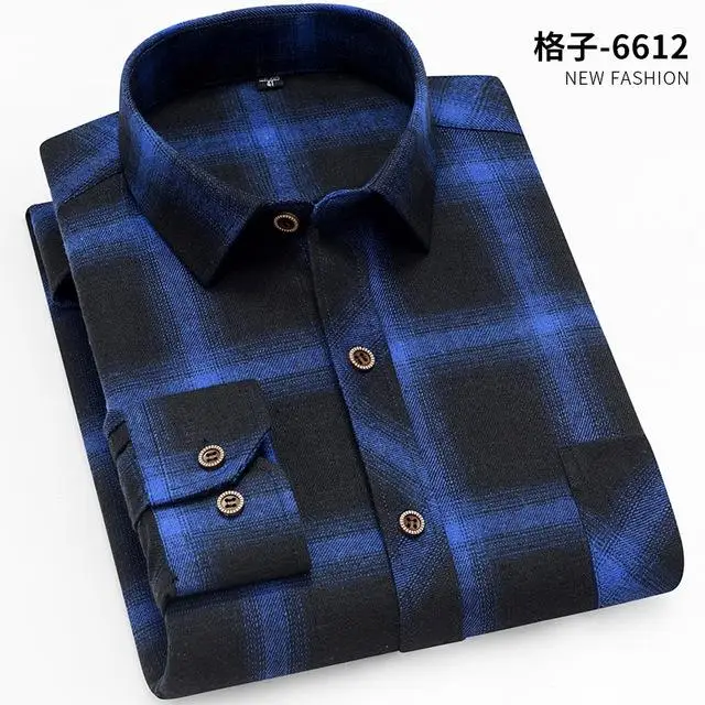 100% Cotton Flannel Men's Plaid Shirt Slim Fit Spring Autumn Male Brand Casual Long Sleeved Shirts Soft Comfortable 4XL
