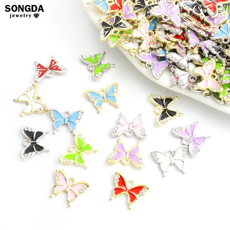 

10pcs Lovely Butterfly Colorful Enamel Crystals Charms Cute Insects Metal Oil Drip Pendants For Jewelry Making Accessories Gifts
