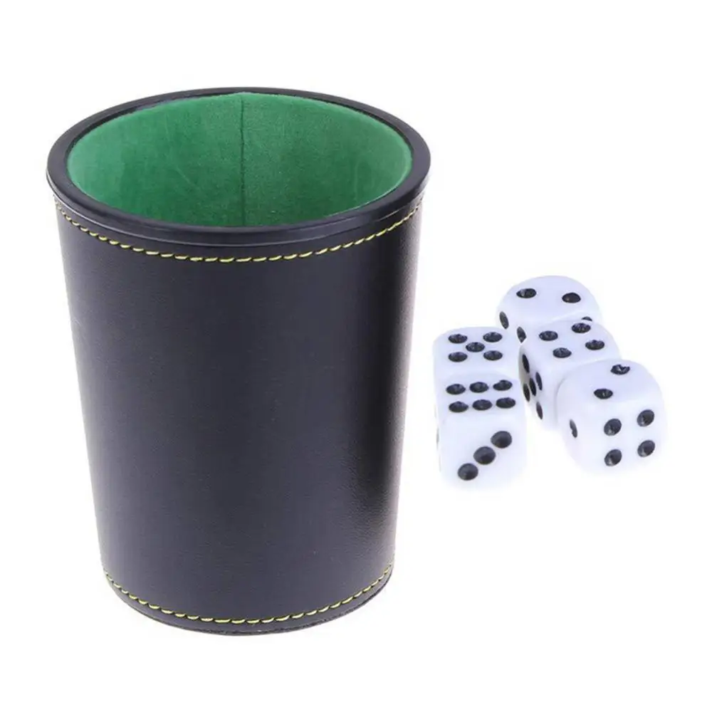 PU Leather Flannel Dice Cup with 5 Dices Bar KTV Entertainment Dice Cup Playing Games Set Bar Party Board Game Supplies game dice dice set acrylic dice dice cup