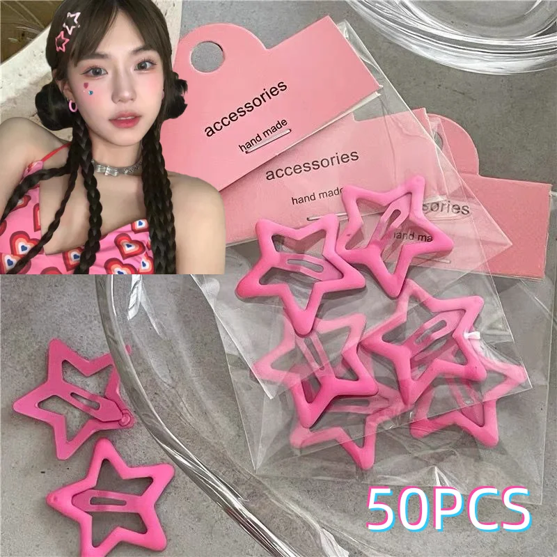 Y2k Pink Pentagram Star Pendant Hair Clip Women Sweet Cool Cute 90s Aesthetics Bobby Pin Harajuku Vintage Trend Hair Accessories