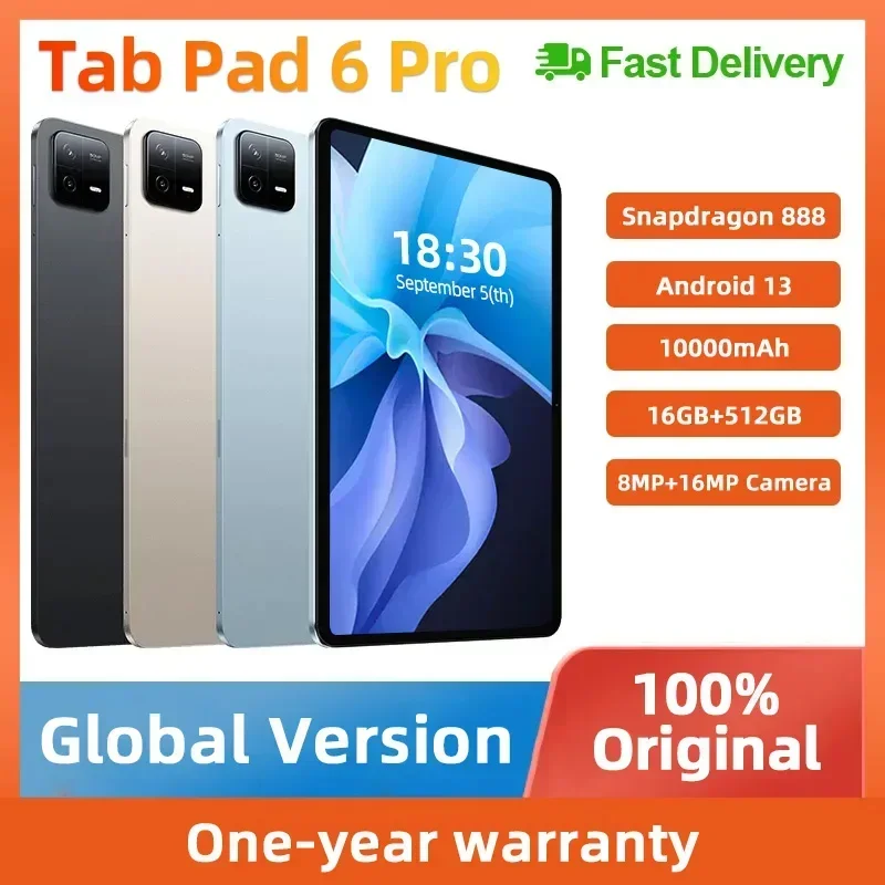 

2023 Original Global Version Xioami Pad 6 Pro Snapdragon 888 Android 13 Tablet PC 10000mAh 16GB+512GB 11 inch 5G HD 4K Screen Mi