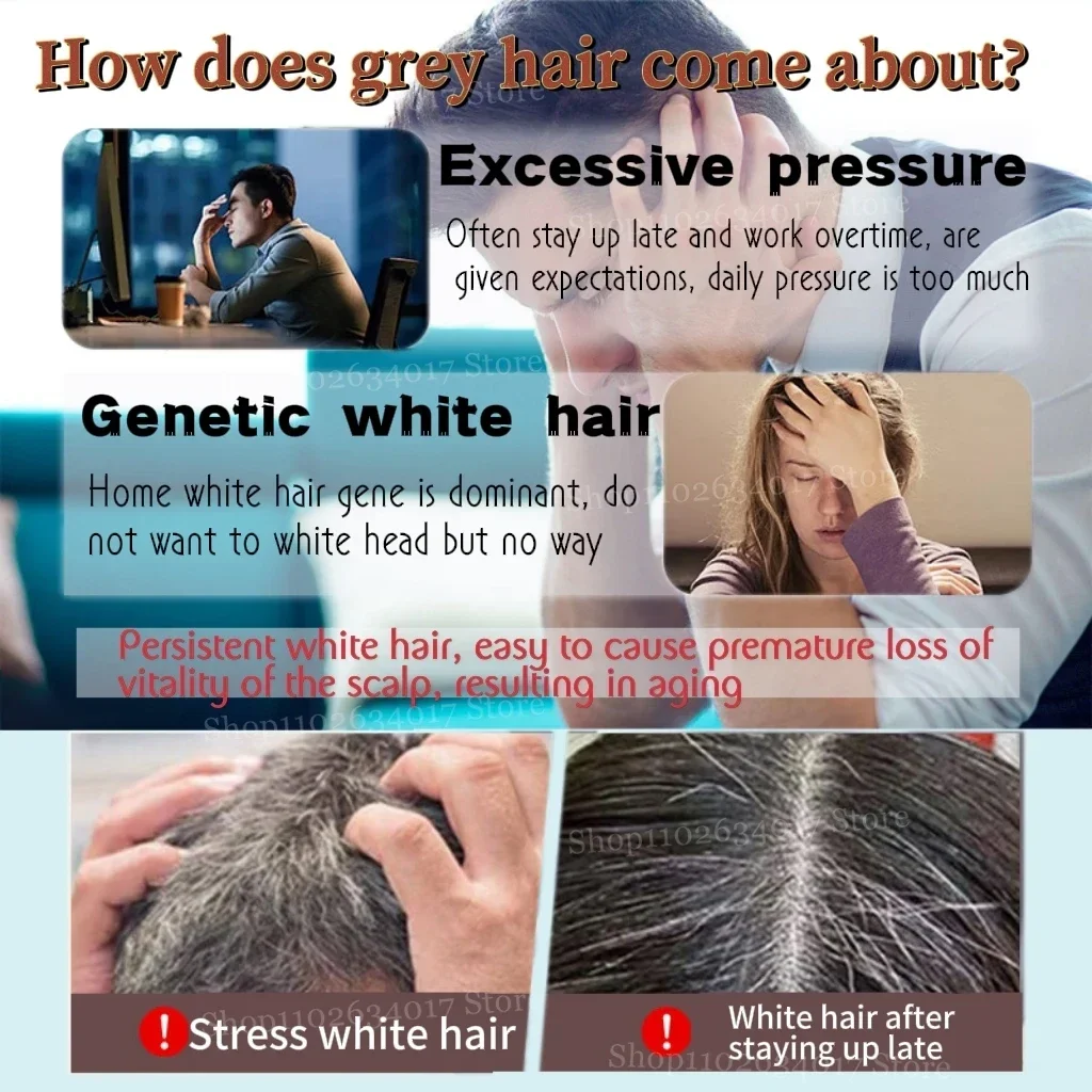 Olio per capelli da grigio a nero Riduce la grigio precoce nutre le follicoli Ripristina il pigmento nero naturale che oscura i capelli grigi/bianchi - immagine 3
