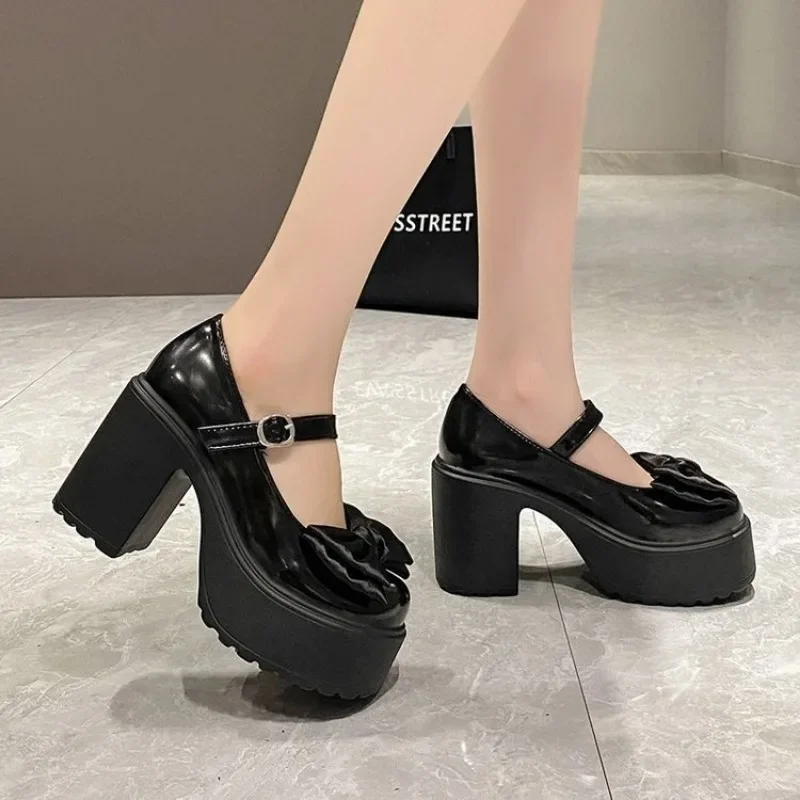 White Round Toe Platform High Heels Women Mary Jane Shoes Retro Bows Elegant Chunky Heel Women's Wedding Shoes 3