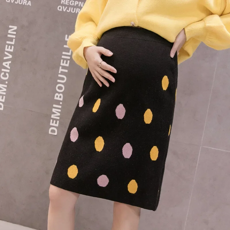 Maternity High Waist Knitted Wrap Skirt Belly Support Polka Dot Half-length Slimming Skirt for Pregnant Women Chinese Brand