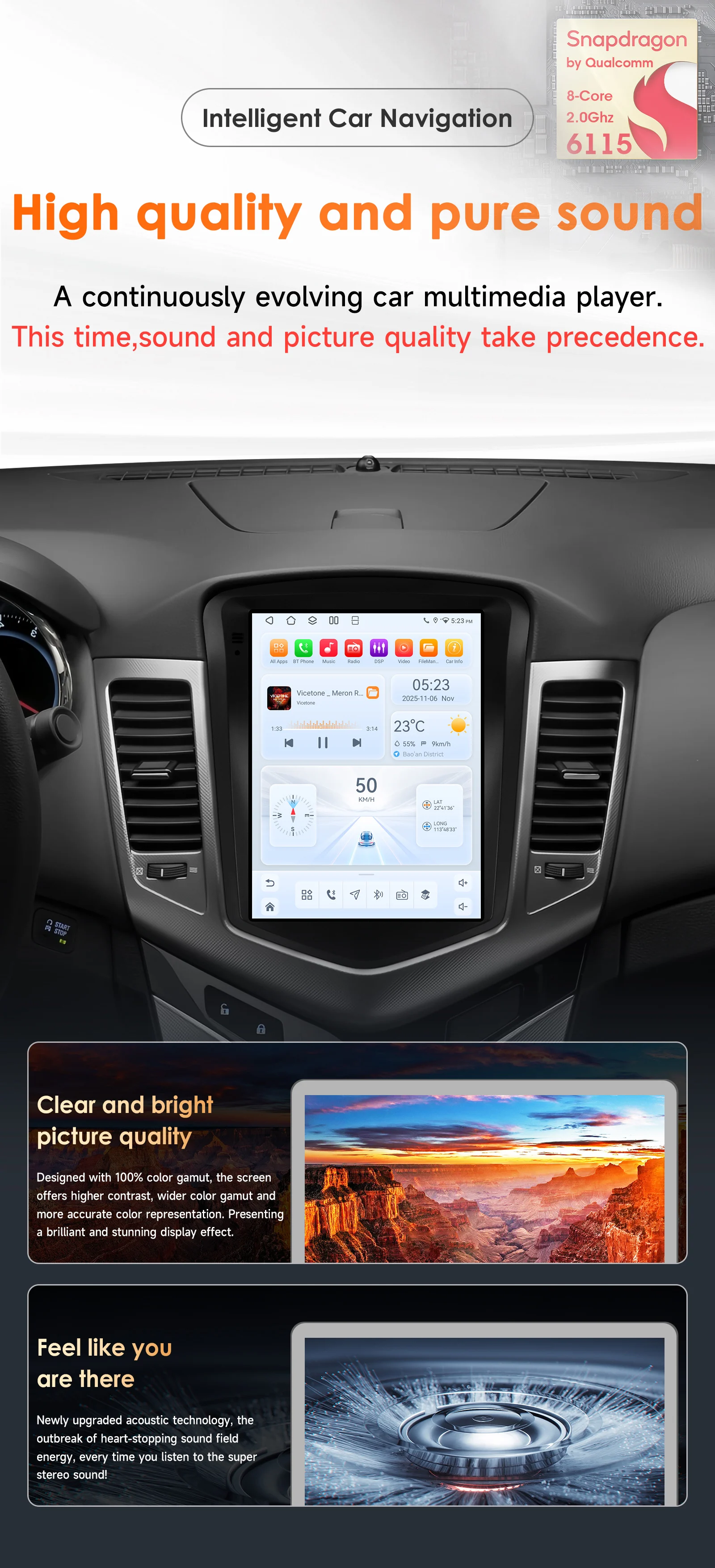 6115 8-Kern Carplay Android14 Autoradio für Chevrolet Cruze J300 2008-2012 Multimedia-Player mit Snapdragon GPS 360-Grad-Kamera 9,7-Zoll-Bildschirm – Detail 2