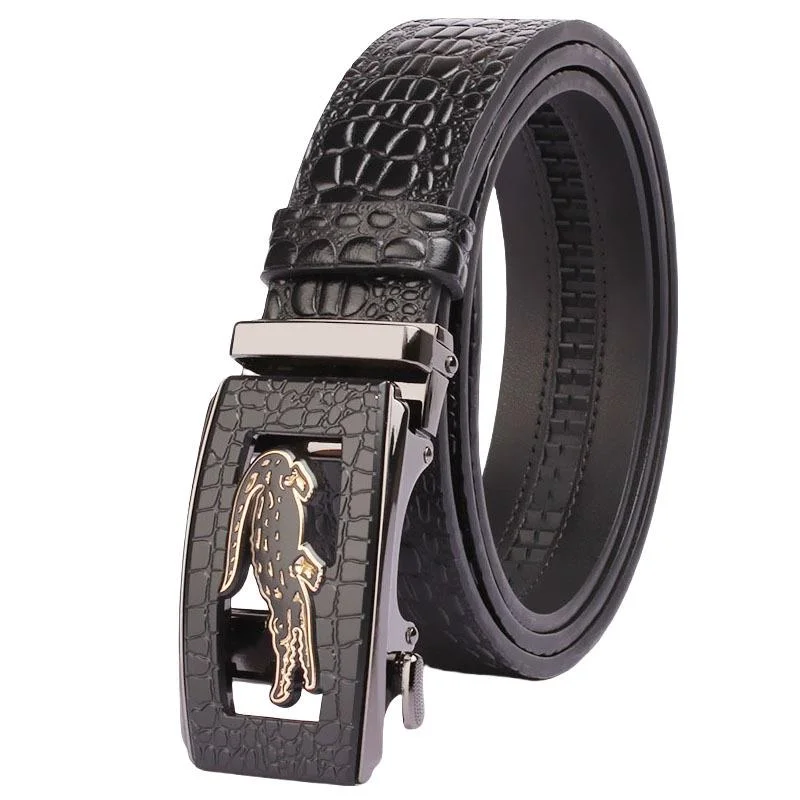 Nový pánsky kožený biznis bezzubý automatický opasok s krokodílím vzorom, kožené nohavice na hlavu s vysokým pásom_voghion.com