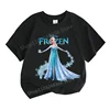 2024 New Design Cartoon Disney Frozen Princess Children 100%Cotton Girl Printed Street Casual Short Sleeve T-Shirt Girls Clothes 3