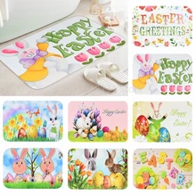 

Happy Easter Bunny Eggs Flower Doormats Decoration Cute Rabbit Floor Mat For Easter Home Entrance Bathroom DoorMat