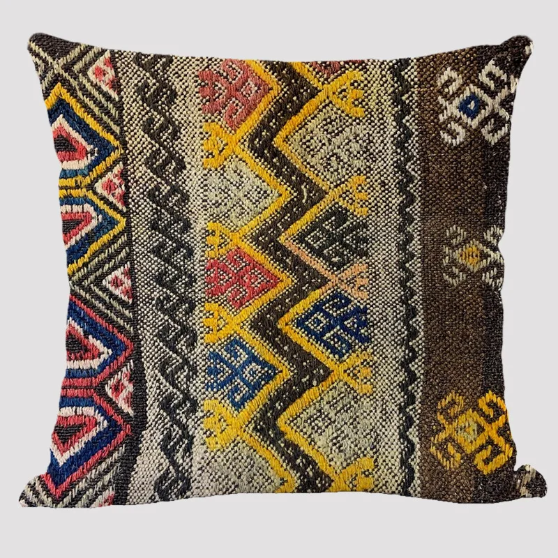 Bohemian Patterns Linen Cushions Case Multicolors Abstract Ethnic Geometry Print Decorative Pillows Case Living Room Sofa Pillow 