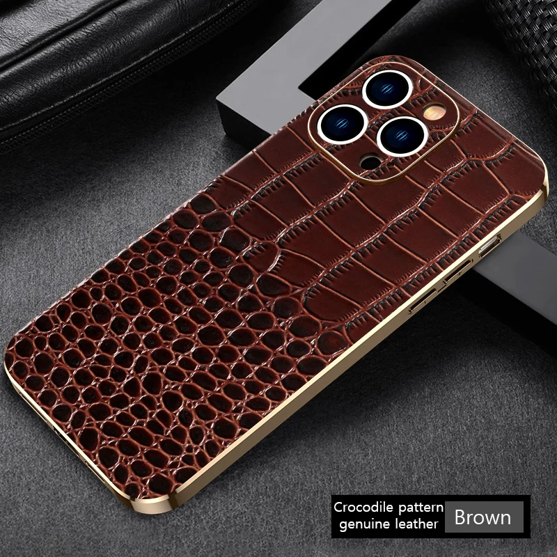 Luxury Genuine Leather Phone Case with Soft Edges and Shockproof Camera Protection