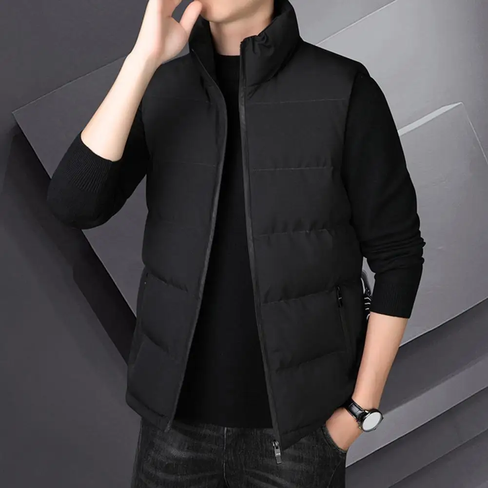 

Men Down Vest Men's Windproof Down Vest with Stand Collar Dual Pockets Autumn Winter Sleeveless Waistcoat for Warmth Style Stand
