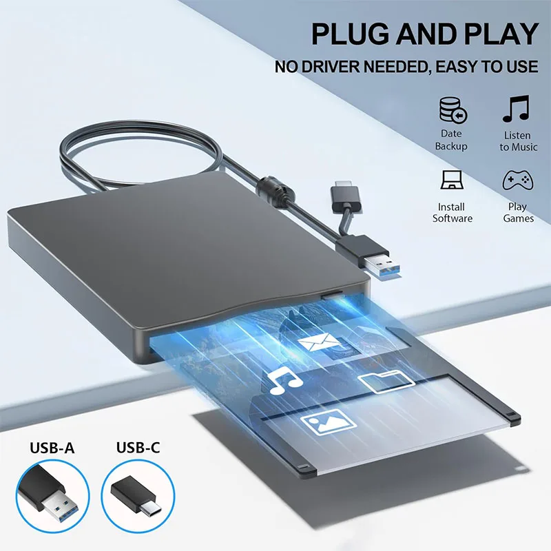 Floppy Disk Reader External Floppy Drive USB Type-C 3.5 inch Disk Drive for Laptop PC Compatible with Windows Mac OS
