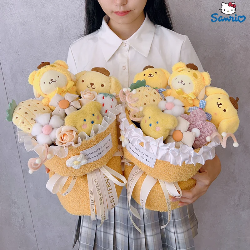 

Новый мультяшный Sanrio аниме Kawayi помпон пурин плюшевый букет милые плюшевые куклы игрушки для подруги Рождество День Святого Валентина подарок