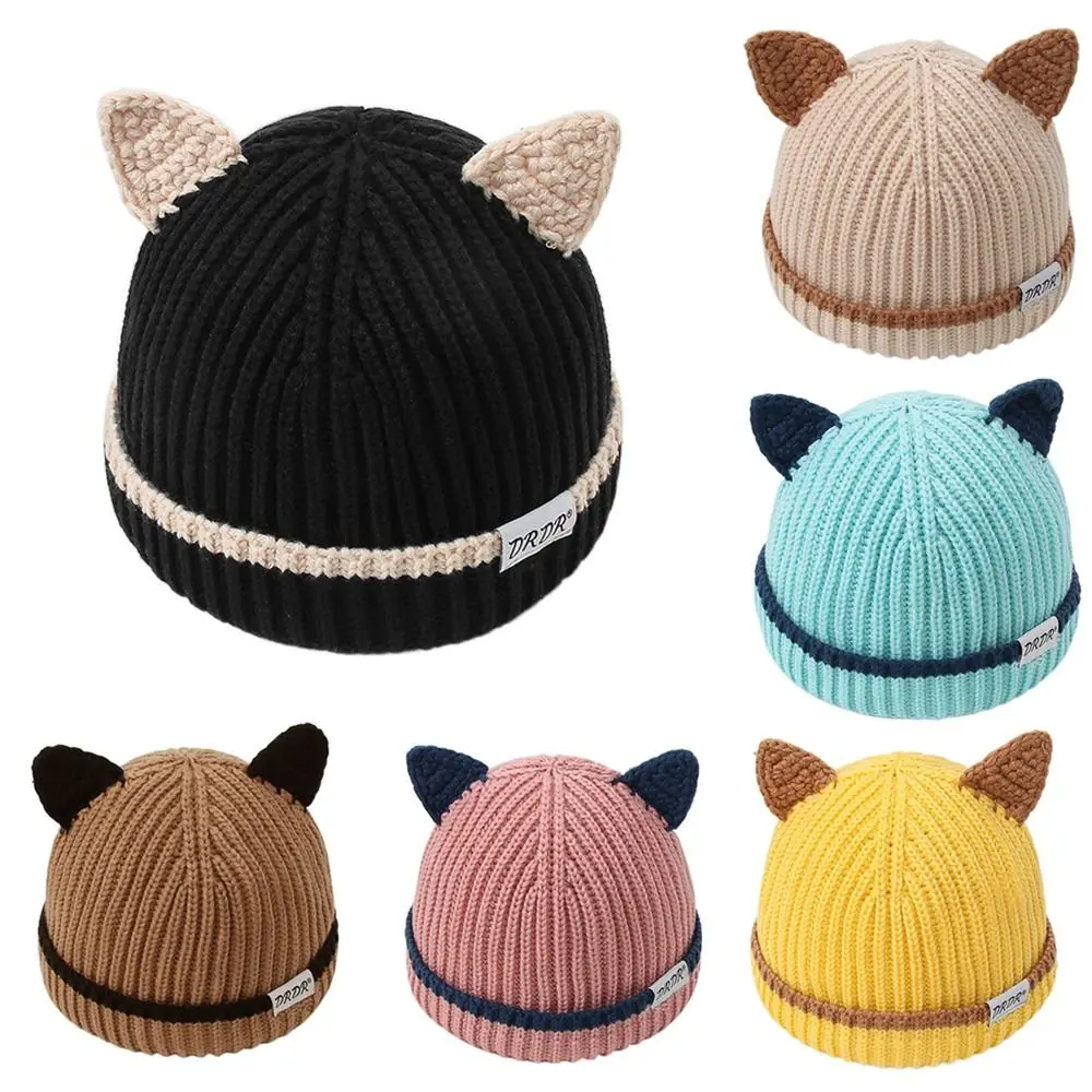 

Вязаная детская шапка, зимняя утепленная шапка для защиты ушей, детские шапки, мультяшная теплая шапка для младенцев, шапка для мальчиков и девочек