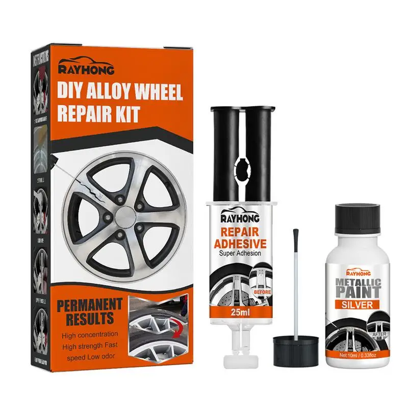 Car DIY Alloy Wheel Repair Adhesive Kit General Purpose Sliver Paint Fix Tool For Car Auto Rim Dent Scratch Care Accessories