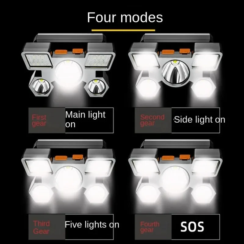 Ultra-Bright 5-LED Rechargeable Headlamp with USB Charging, 12000 Lumen Flashlight