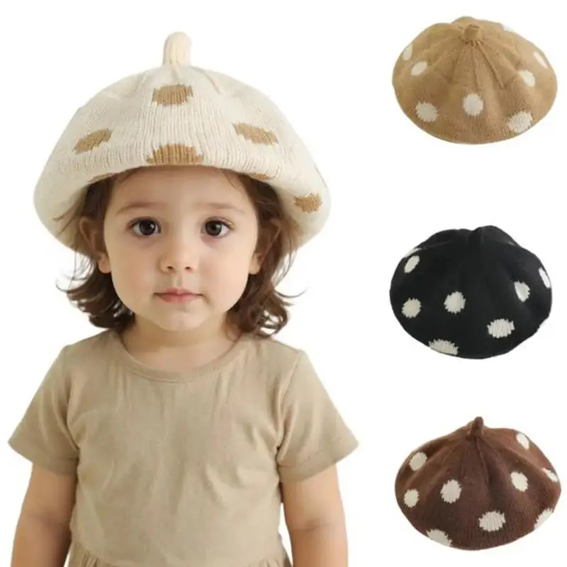 Autumn Winter Baby Beret Dot Boys and Girls Knitted Hat Outdoor Warm Crochet Beanies Cap Outdoor Fashion Kids Hat Head Cover