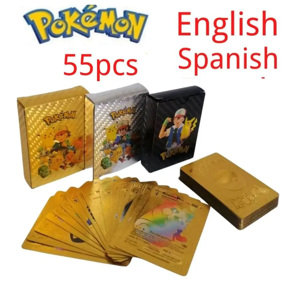 New Pokemon Cards Metal Gold Silver Vmax GX Card Box Charizard Pikachu Rare Collection Battle Trainer Card Children Toys Gift