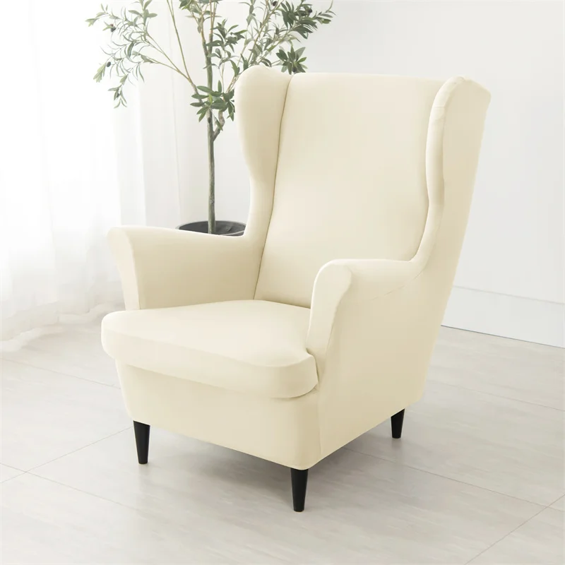 Elastic Wing Chair Cover Stretch Spandex Wingback Armchair Covers Solid Color Sofa Slipcovers with Seat Cushion Cover Home Decor