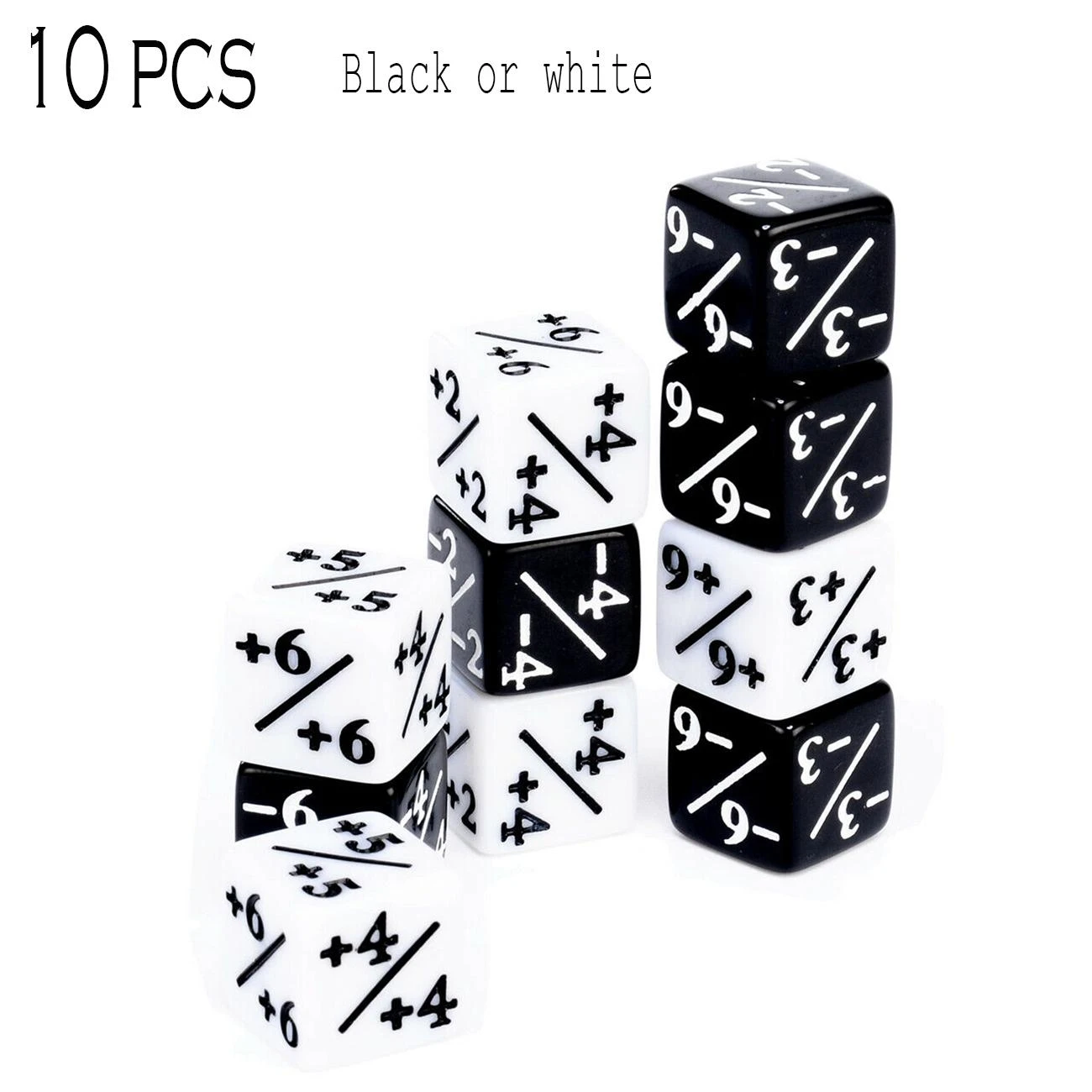 

Набор из 10 счетчиков игральных костей, 5 положительных + 1/+ 1 и 5 отрицательных-1/-1 для волшебной настольной игры, фотостудии 5, белый + 5, черный
