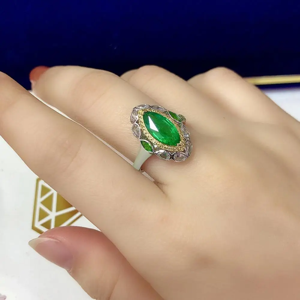 

HOYON High Fashion Jewelry Jade Ring Luxury Full Diamond Colorful Treasure Open Adjustable Women's Ring S925 Silver Jewelry