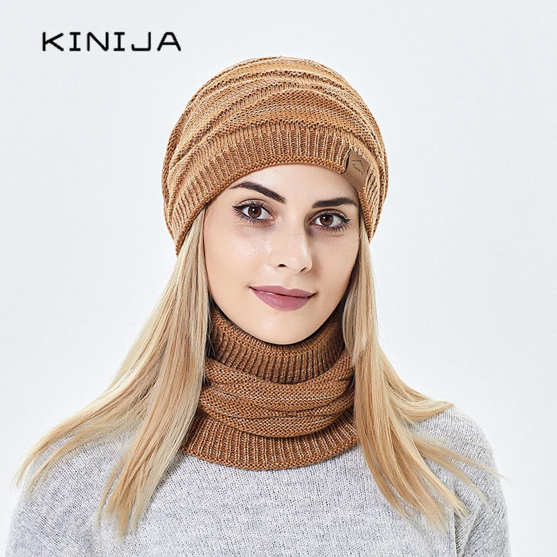 hat scarf set winter men knit bonnets for women outdoor ski cycling plush neck warm windproof cap famle wool thicken Beanies 6