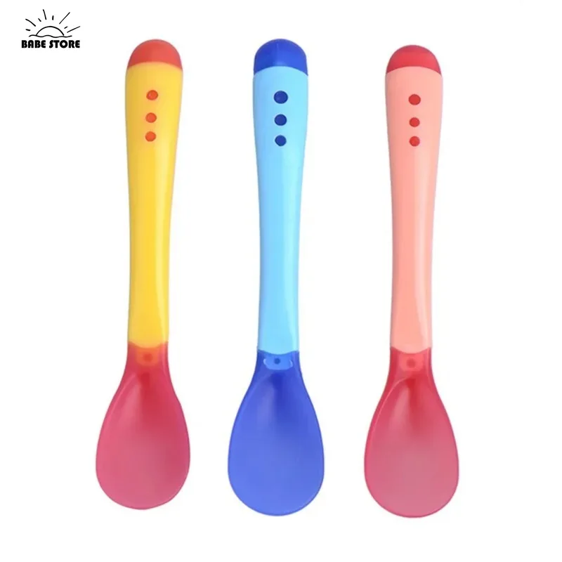 1PC Baby Silicone Feeding Spoon with Temperature Sensing with learning spoons,silicone feeding spoon,baby cutlery