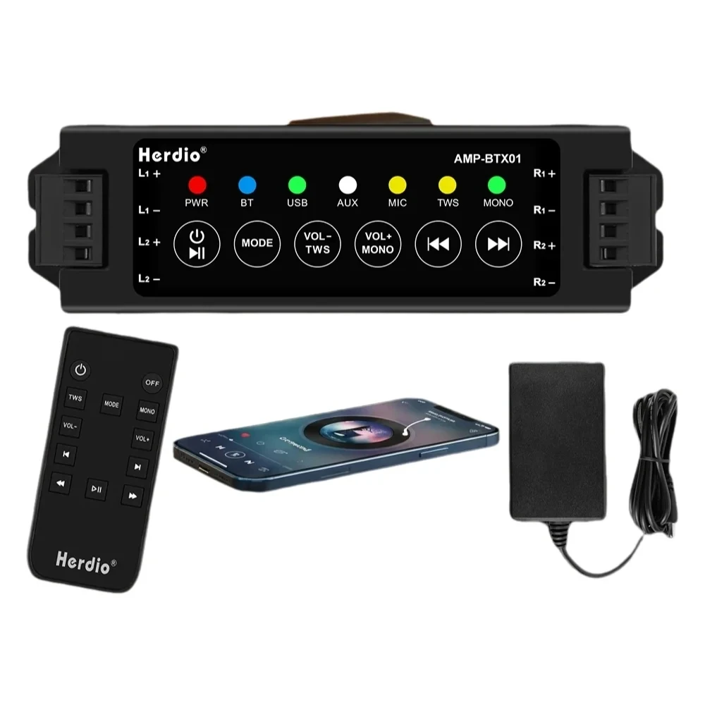 Herdio channel Home Power Amplifier Bluetooth Audio Amplifiers for Bathroom Wall Ceiling Speaker with remote control EU/US/UK/AU