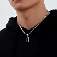 Colliers élégants avec pendentif en pierre géométrique pour hommes, colliers plats en chaîne cubaine en acier inoxydable, cadeaux de bijoux Hip Hop pour lui et garçons 4