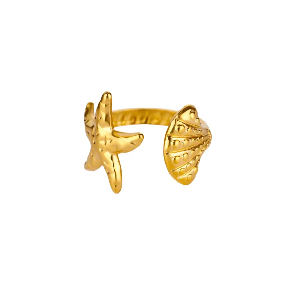 Starfish Shell Ring Stainless Steel Adjustable Gold Color Beach Summer