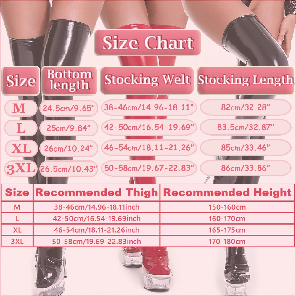 1-3pcs PVC Leather Wetlook Sexy Stockings Women Night Club Knee High Socks Black Red Long Knee Stockings Latex Thigh High Socks