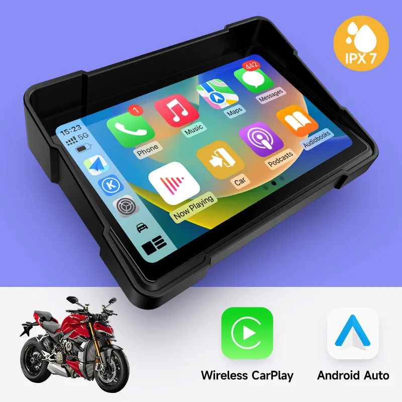 Motorcycle Navigation Display Motorcycle Navigation Screen JIUYIN 5Inch Motorcycle Wireless Apple Carplay Android Auto Portable Navigation GPS Screen IPX7 Waterproof Display Dual BT